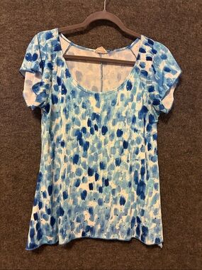 Brittany Black Blue & White Watercolor Scoop Neck Tee
